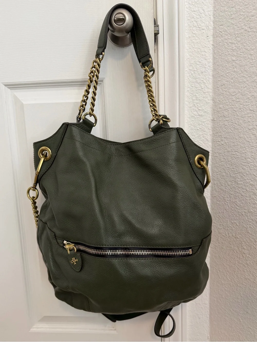 orYANY Olive Green Pebbled Leather Chain Hobo Shoulder Crossbody Bag